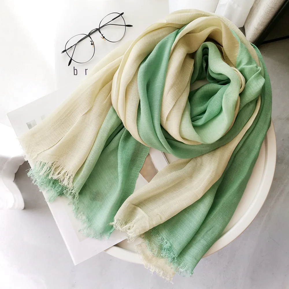 Women Fashion Linen Gradient Colorblock Scarf