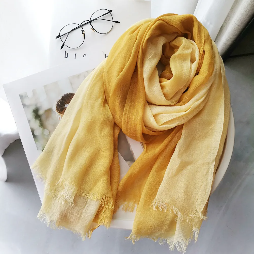 Women Fashion Linen Gradient Colorblock Scarf