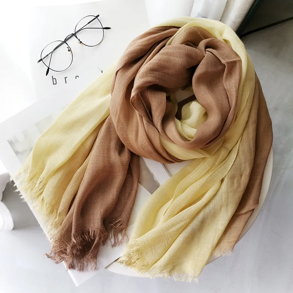 Women Fashion Linen Gradient Colorblock Scarf