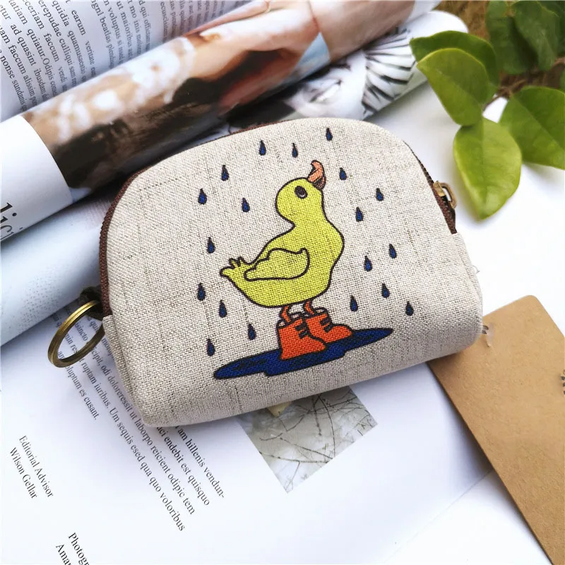 Kids Cartoon Printing Cotton And Linen Key Ring Coin Purse Coin Bag