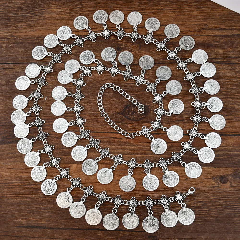 Bohemian Long Tassel Waist Chain Women Vintage Ethnic Style Metal Coin Pendant Body Jewelry
