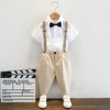 Kids Toddler Big Boys Fashion Casual British Style Bow Stripe Shirt Suspender Trousers Boys Party Clothing Set