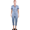 Women Fashion Pocket Design Single-Breasted Seven Points Cropped Jumpsuits