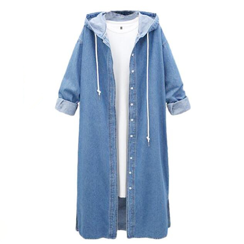 Women Casual Long-Sleeve Single-Breasted Denim Hooded Coat