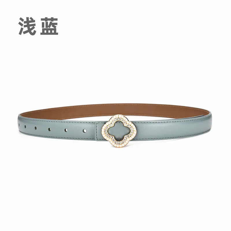 Women'S Fashion Casual Personality Flower-Shaped Rhinestone Alloy Smooth Buckle Leather Belt