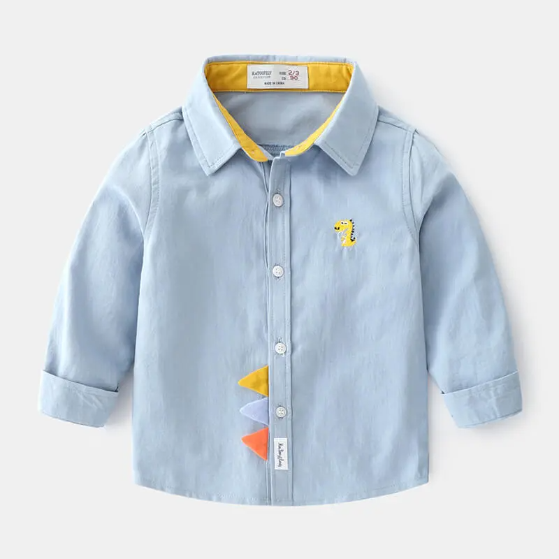 Boys Fashion Dinosaur Embroidery Lapel Shirt