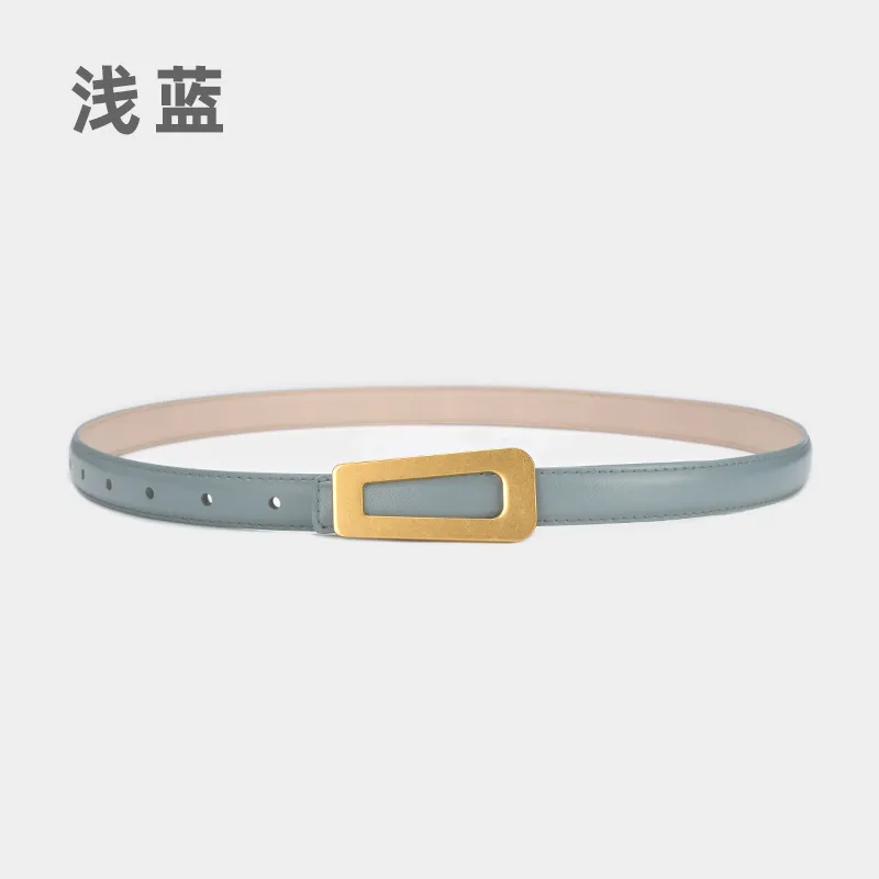 Women'S Fashion Casual Retro Alloy Smooth Buckle Thin Leather Belt