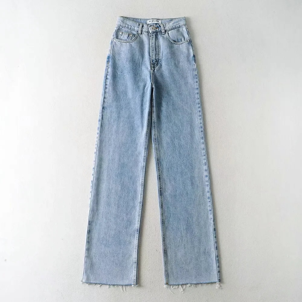 Women'S Casual Long High Waist Straight Leg Denim Jeans