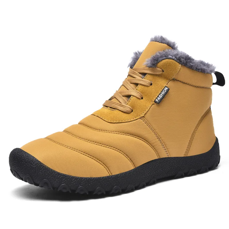 Men Winter Solid Color Round-Toe Flat Shots Lace-Up Slip On Snow Ankle Boots