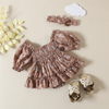 (Buy 1 Get 2) Newborn Baby Girl Cute Sweet Floral Shoulder Ruffled One-Piece Dress