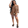 Women Fashion Casual Washed Drop Shoulder Loose T-Shirt Tight Shorts Two-Piece Set