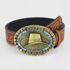 Men Fashion Casual Boho Solid Color Carving PU Metal Buckle Belt