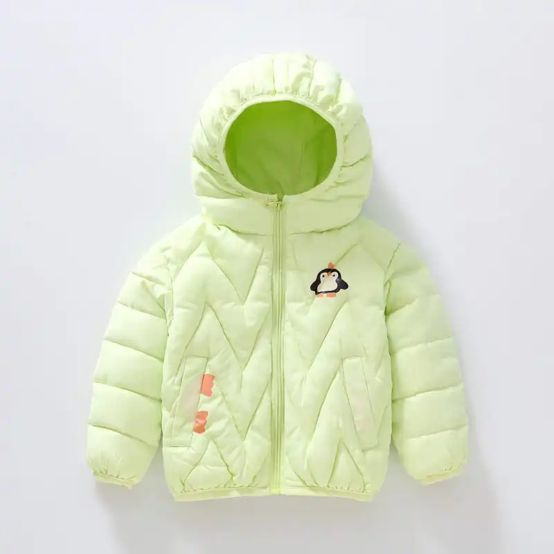 Kids Penguin Pattern Letter Printed Hooded Quilted Jacket