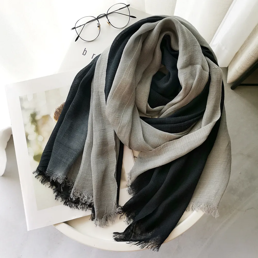 Women Fashion Linen Gradient Colorblock Scarf