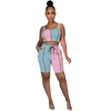 Women Fashion Athleisure Summer Casual Color Blocking Slim Vest Shorts Sports Set