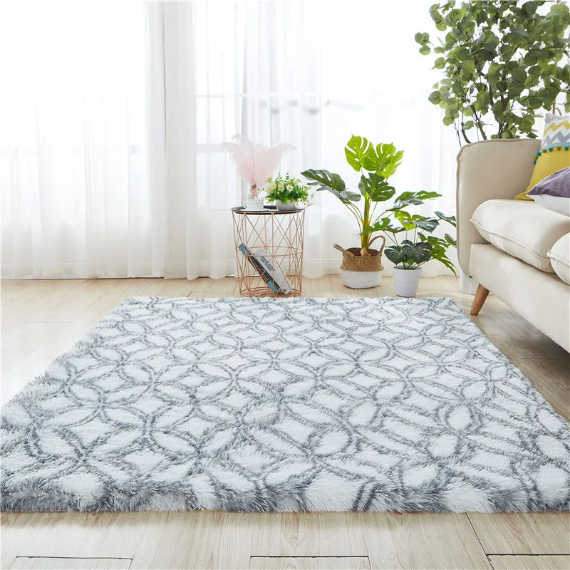 Simple Tie-Dyed Long Plush Thickened Home Round Carpet