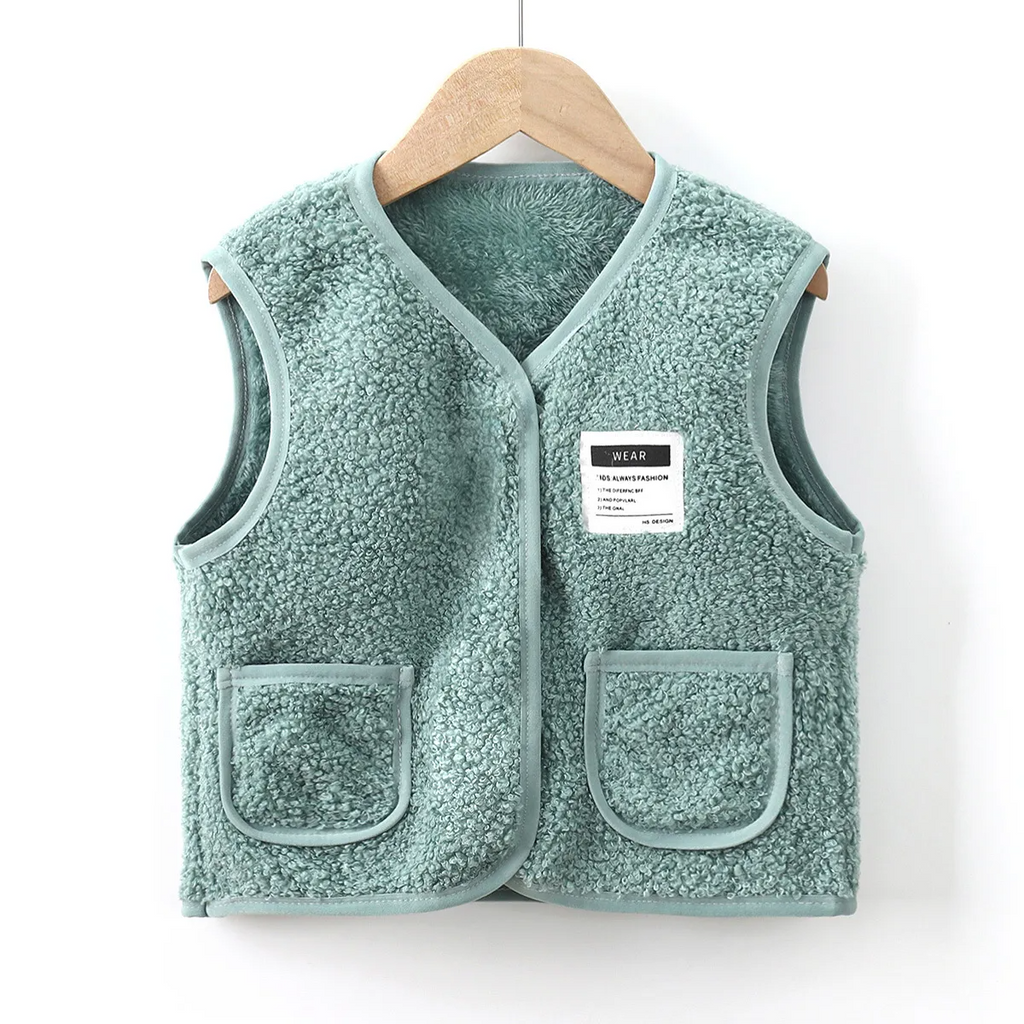 Kids Toddler Big Boys Girls Autumn Winter Fashion Casual Solid Color Zipper V Neck Plush Vest