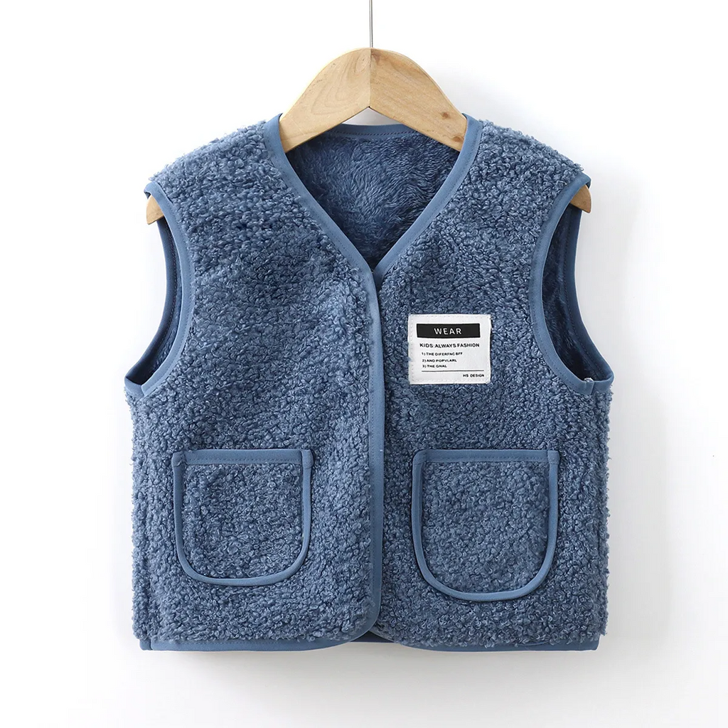 Kids Toddler Big Boys Girls Autumn Winter Fashion Casual Solid Color Zipper V Neck Plush Vest