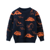 Boys Cute Casual Round Neck Long Sleeve All Over Print Dinosaur Pattern Knitwear