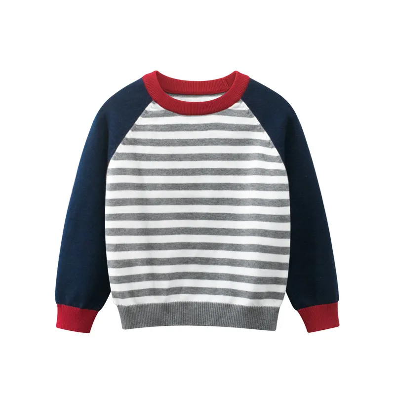 Boys Casual Round Neck Long Sleeve Striped Knitwear