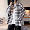 Men Spring Autumn Fashion Casual Plaid Long Sleeve Lapel Shirt Coat