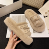 Autumn Winter Women Fashion Plus Size Belt Buckle Plush Warm Home Slippers