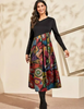 Women Ramadan /Eid Fashion Casual Print Round Neck Long Sleeve Maxi Dress