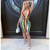 Woman Colorful Striped Bandage Sports Fashion Jumpsuits