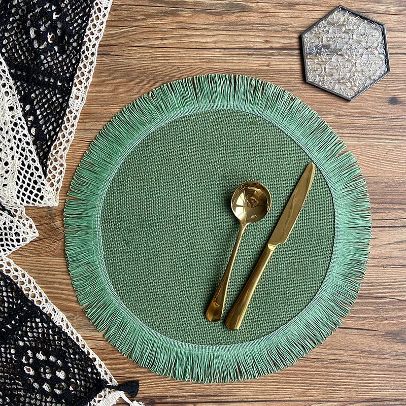 (Buy 1 Get 1) Retro Nordic Hand-Woven Dining Mat Home Table Tassel Placemat