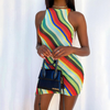 Women Creative Color Blocking Irregular Hem Mini Dress