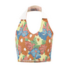 Sexy Deep V Lapel Halter Backless Women Floral Printed Pleated Crop Top