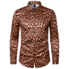 Men Fashion Casual Leopard Long Sleeve Lapel Shirt