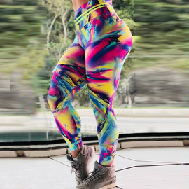 Abstract Rainbow Print Slim Fit High-Waisted Sports Leggings Pants