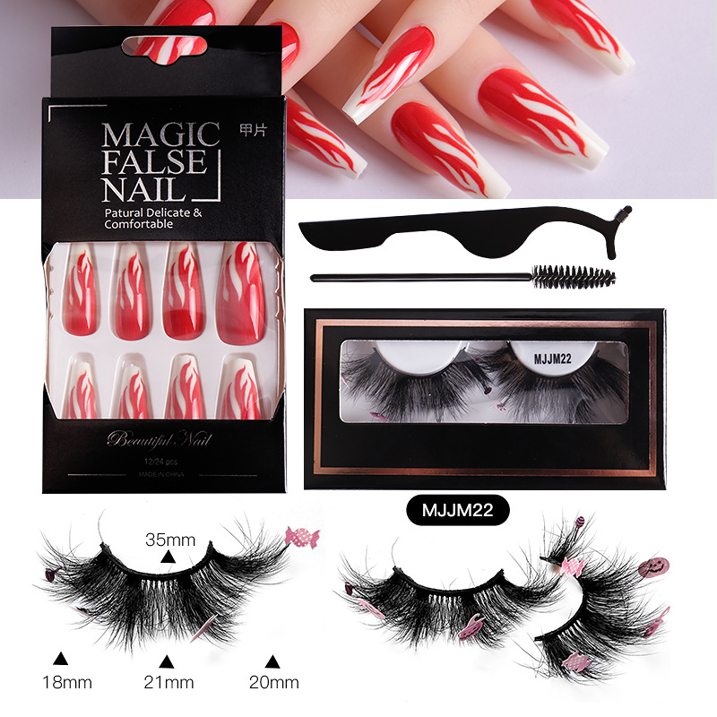 ( Buy 1 Get 1 ) Women Multi Layer Thick Mink False Eyelashes Halloween Pumpkin False Nail Set