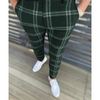 Men Casual Colorblock Plaid Striped Mid Waist Pants