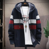 Men Fashion Color Blocking Zipper Hooded Knitwear Coat