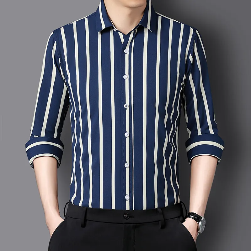 Men'S Casual Stripe Long Sleeve Slim Shirt