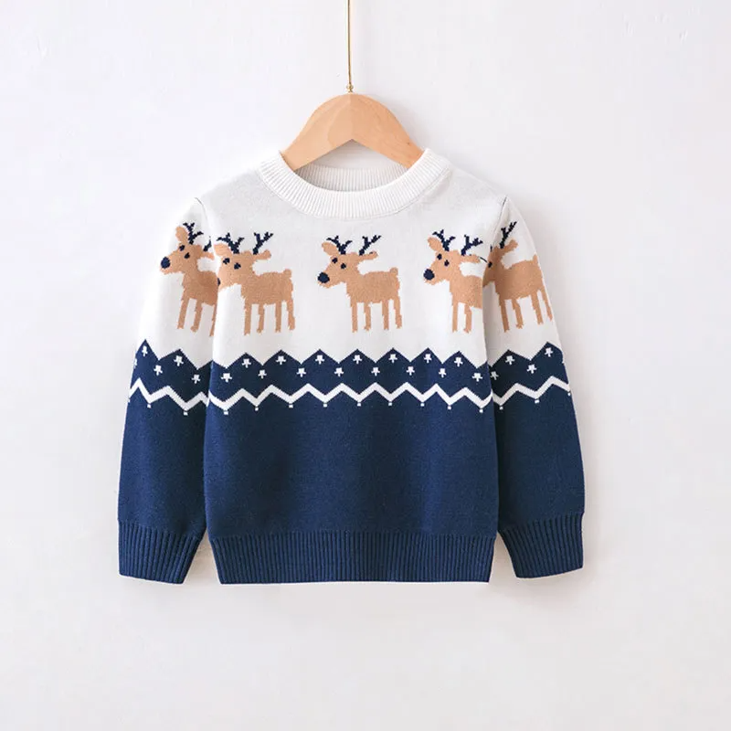 Kids Toddler Boys Girls Fashion Casual Cute Christmas Deer Round Neck Long Sleeve Knitwear Sweater