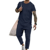 Men Casual Round Neck Short-Sleeved Solid Color T-Shirt And Trousers Two-Piece Set