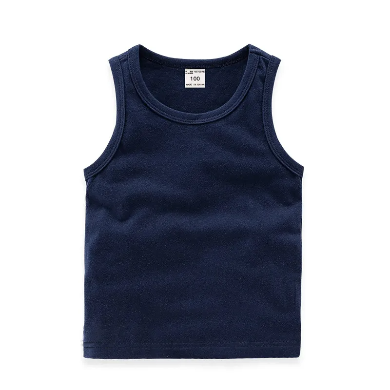 Kids Basic Round Neck Sleeveless Solid Color Casual Vest T-Shirt