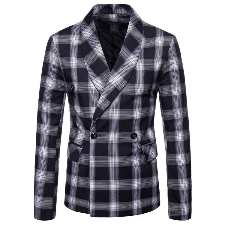 Men Cotton Plaid Printed Business Blazer