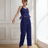 Cozy Women Lingerie Fashion Solid Color Camis Pants Satin Pajamas Sleepwear