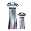 Fashion Striped Mother-Daughter Casual Short Sleeve Family Matching Maxi Dress