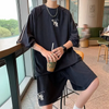 Men Fashion Round Neck Short Sleeve Embroidered Loose T-Shirt And Shorts Two-Piece Set