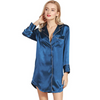 Sexy Long Shirt Pattern Women Solid Color Silk-Like Long Sleeves Pajamas