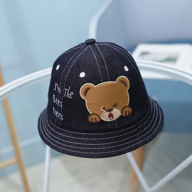 Baby Cute Bear Pattern Letter Embroidery Sunshade Bucket Hat