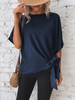 Casual Women Summer Solid Color Dolman Sleeve Hem Knotted Loose Top Blouse