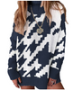 Women Fashion Autumn And Winter Splicing Contrast Color Lapel Mid-Length Knitted Sweater