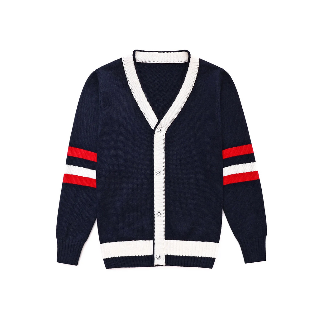 Kids Simple Preppy Stripe Single-Breasted Knit Coat