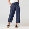 Women'S Fashion Casual Cotton Linen Loose Drawstring Cropped Pants